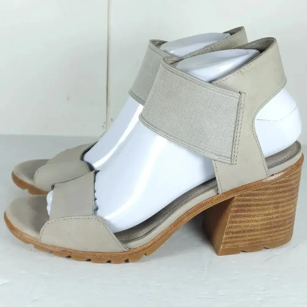 Sorel Women's Nadia US8,5 Dove Nubuck Chunky Heels Slip On Strappy Sandals